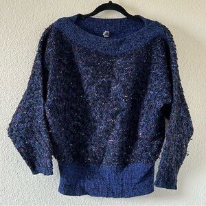 Jaeger VTG Wool Blend Women’s Knit Sweater Fit Small 32”Blue Retro Dolman Sleeve